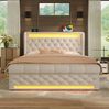 Polsterbett, Samt mit LED, Stauraum & USB-Anschluss, 140x190 cm, Beige, ohne Matratze Bild 5
