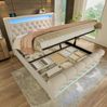 Polsterbett, Samt mit LED, Stauraum & USB-Anschluss, 140x190 cm, Beige, ohne Matratze Bild 1