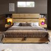 Merax Holzbett Doppelbett 180×200cm, Hydraulisches Stauraumbett, Stauraum-Kopfteil mit Schubladen und USB&Type-C Ladeanschluss, Eichenfarbe (Ohne Matratze) Bild 2