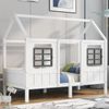Merax 90x200cm Hausbett, Einzelbett, Tagesbett, Kinderbett mit 2 Fenstern, Rahmen aus Kiefer, MDF, weiß Bild 3