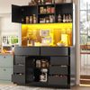 Merax 183.5cm Hochschrank, Küchenschrank mit Smart LED Beleuchtung, Hochschränke fürs Wohnzimmer, USB Ladeanschluss, 8 Schubladen, Magnetverschluss, Höhenverstellbaren Böden, Schwarz Bild 3