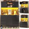 Merax 183.5cm Hochschrank, Küchenschrank mit Smart LED Beleuchtung, Hochschränke fürs Wohnzimmer, USB Ladeanschluss, 8 Schubladen, Magnetverschluss, Höhenverstellbaren Böden, Schwarz Bild 2