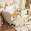 Merax Polsterbett Daybett 90x190cm, Kinderbett mit Lattenrost, Tagesbett Schlafsofa mit Ausziehbett 90x190cm, Samt, ohne Matratze , Beige Bild 2