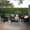 STEELSØN 'Thalora' Gartenlounge-Set, 4-tlg. Sitzgruppe mit Sofa, 2 Stühlen und Tisch, inkl. Kissen, schwarz/anthrazit, aus Polyrattan