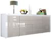Vladon Sideboard La Paz V2 (Kommode mit 2 Türen, 2 Schubkästen und 2 Klappen, Korpus Weiß matt), Front Sandgrau Hochglanz & Weiß Hochglanz (200 x 72 x 35 cm) Bild 4
