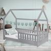 ML-DESIGN Kinderbett Hausbett Spielbett inkl. Lattenrost kreativ Bodenbett für Kinder, Abenteuerbett mit Rausfallschutz Spielbett Kiefer Hellgrau Himmelbett Bild 2