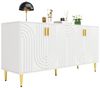 Tongtong Sideboard modernes Sideboard mit 4 Türen und 4 Fächern, 152 x 40 x 75 cm, mit einzigartigem Wellendesign und goldenen Füßen, Schwarz Bild 4
