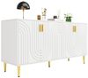 Tongtong Sideboard modernes Sideboard mit 4 Türen und 4 Fächern, 152 x 40 x 75 cm, mit einzigartigem Wellendesign und goldenen Füßen, Schwarz Bild 5