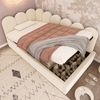 Polsterbett Tagesbett, Samt mit Stauraum & Metall-Lattenrost, 90x200 cm, Beige, ohne Matratze Bild 2