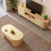 Wohnzimmermöbel-Set, Mit höhenverstellbarem Couchtisch und TV-Schrank modernes Design Stauraum abgerundete Kanten harmonisch abgestimmt, Holz, Weiß Bild 3