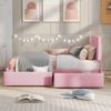 Polsterbett 90 x 200 cm Bett mit Lattenrost, Rückenlehne und zwei Schubladen, hautfreundlicher Samtstoff Beige flaches Einzelbett Kinderbett Jugendbett Gästebett (Rosa) Bild 2