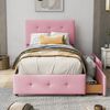 Polsterbett 90 x 200 cm Bett mit Lattenrost, Rückenlehne und zwei Schubladen, hautfreundlicher Samtstoff Beige flaches Einzelbett Kinderbett Jugendbett Gästebett (Rosa) Bild 4