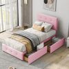 Polsterbett 90 x 200 cm Bett mit Lattenrost, Rückenlehne und zwei Schubladen, hautfreundlicher Samtstoff Beige flaches Einzelbett Kinderbett Jugendbett Gästebett (Rosa) Bild 3