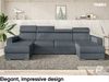 MEBLINI Schlafcouch mit Bettkasten - VOSS - 306x168x79cm - Grau Samt - Ecksofa mit Schlaffunktion - Sofa mit Relaxfunktion und Kopfstützen - Couch U-Form - Eckcouch - Wohnlandschaft Bild 2