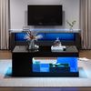 OKWISH Couchtisch Wohnzimmer-Couchtisch aus Spanplatte, Teetisch (Packung, 1-St, 50 x 100 x 35 cm, Schwarz), Hochglanz, LED-Lichtleiste Bild 2