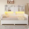 Multifunktionales Ausziehbares Schlafsofa Aus Holz Mit Schubladen, Ablageflächen, Schränken und offenen Fächern, Ausgestattet Mit Steckdosen und LED-Beleuchtung, Gästebett, Weiß Bild 2