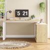 Flieks L-förmiger Schreibtisch 152x113.5x76 cm, Bürotisch mit 2 Schubladen, 3 offenen Regalen & 1 Schrank, Naturholzfarbe & Weiß Bild 2