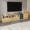 TV-Schrank 200 cm Grau-Schwarz mit Holzplatte, modernes TV-Lowboard mit offenen Fächern und verdeckten Türen Bild 5