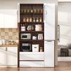 Highboard mit verstellbaren Regalböden und Schubladen, Buffetschrank mit ausziehbaren Regalböden und Riffelglas , Ideal für Esszimmer, Wohnzimmer und Küche (Weiß+Nussbaum) Bild 3