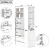 Highboard mit verstellbaren Regalböden und Schubladen, Buffetschrank mit ausziehbaren Regalböden und Riffelglas , Ideal für Esszimmer, Wohnzimmer und Küche (Weiß+Nussbaum) Bild 5