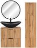 Badmöbel Set Wotaneiche mit Rillenoptik 60 cm Waschtisch-Unterschrank mit Keramik Waschbecken Hochschrank LED-Spiegel Bild 2
