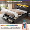 Novelux Polsterbett 140x200 cm mit Bettkasten & LED – Hydraulisches Stauraumbett aus Stahl und Leinen in Grau, inkl. Lattenrost, ohne Matratze Bild 3