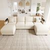 Merax Ecksofa U-Form Sofa mit Schlaffunktion, USB & Typ-C Ladeanschluss, modulares Cordsofa, Schlafsofa für Wohnzimmer, Schlafzimmer & Wohnung 1 Teile, Sofa mit 2 Hockern, Handyhalter, Getränkehalter & verdecktem Staufach Bild 3