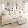 Merax Ecksofa U-Form Sofa mit Schlaffunktion, USB & Typ-C Ladeanschluss, modulares Cordsofa, Schlafsofa für Wohnzimmer, Schlafzimmer & Wohnung 1 Teile, Sofa mit 2 Hockern, Handyhalter, Getränkehalter & verdecktem Staufach Bild 2