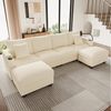 Merax Ecksofa U-Form Sofa mit Schlaffunktion, USB & Typ-C Ladeanschluss, modulares Cordsofa, Schlafsofa für Wohnzimmer, Schlafzimmer & Wohnung 1 Teile, Sofa mit 2 Hockern, Handyhalter, Getränkehalter & verdecktem Staufach Bild 4