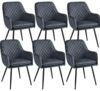 Yaheetech 6er Set Polsterstühle mit Armlehnen und Rautenmuster, Metallgestell, 61 x 55 x 85 cm, Dunkelgrau Bild 4