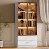 Merax Badezimmerschrank, mittel, mit Lichtleiste, 75 cm breit, mit 2 großen Schubladen und 2 Türen, Glastür, Weiß Bild 3
