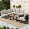 BBWL Gartenlounge-Set Ecksofa mit Liegebett Funktion,Couchtisch Glas,Graubeige, Gartenmöbel Lounge Set,Stahlrahmen,Outdoor Relaxbett wetterfest Bild 4