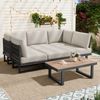 BBWL Gartenlounge-Set Ecksofa mit Liegebett Funktion,Couchtisch Glas,Graubeige, Gartenmöbel Lounge Set,Stahlrahmen,Outdoor Relaxbett wetterfest Bild 3
