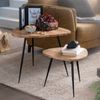 2er Set Satztisch Akazie Massivholz / Metall Couchtisch Klein, Design Beistelltisch Set Zwei Holz-Tische, Wohnzimmertisch Tisch Metallgestell Bild 2