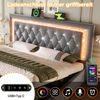 Merax Doppelbett 140 x 200cm Polsterbett mit LED-Diamantband im Kopfteil, USB & Type-C Ladestation, hydraulischem Bettkasten mit Stauraum, Samt (Ohne Matratze) Grau Bild 2