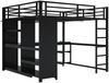 Hochbett Liegefläche 160x200 cm aus Metall in Schwarz mit LED, Schreibtisch, offenem Kleiderschrank und Ablagefächern Bild 4