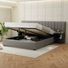 Merax Polsterbett Hydraulisches Stauraumbett Doppelbett 160x200cm mit zwei Nachttischen, Leinen, Grau Bild 5
