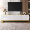 Merax Lowboard in Weiß und Gold, TV-Board mit vier Türen und Stauraum (1 St, 160 x 37,5 x 48 cm), TV-Schrank mit geometrischer 3D-Front, Kabelmanagement, Metallrahmen Bild 4