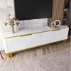 Merax Lowboard in Weiß und Gold, TV-Board mit vier Türen und Stauraum (1 St, 160 x 37,5 x 48 cm), TV-Schrank mit geometrischer 3D-Front, Kabelmanagement, Metallrahmen Bild 3