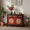 Vintage Kommode Rot Schwarz Beige chinesisch Schrank Sideboard Kolonial-Stil Antik-Stil Lowboard asiatisch orientalisch Fernost shabby-chic Landhaus Bild 2