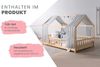 TiCAA Kinderbett Hausbett mit Tüll Kim 90x200 cm, 100x200 cm, 120x200 cm, 140x200 für Jungen & Mädchen, inkl. Rolllattenrost, Rausfallschutz variabel, Montessori Bett Natur aus Kiefer Massivholz Bild 2