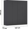 rauch Kleiderschrank Nabila, Drehtürenschrank, Garderobenschrank, 4-türig, mit 1 Kleiderstange und 5 Einlegeböden, Farbe Grau metallic, Schwarz, mit Push-to-Open Funktion, 187x194x53cm Bild 4
