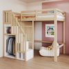 Hochbett, mit Stauraum-Sicherheitsleiter integriertem Kleiderschrank Einzelbett Jugendbett Kinderbett, Massivholz, Natur, 90 x 200 cm Bild 2