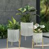 G-LEAF Blumentopf Moderne Pflanzgefäße aus Metall mit einzigartigem Rautenmuster (3 St), mit stabilem Goldständer, einfach zu montieren, weiß Bild 3