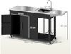 Outsunny Servierwagen mit Arbeitsfläche, Seitenblatt, Schrank, Spüle, Räder, (BBQ Grilltisch aus Edelstahl, 1 St, Grillwagen), für Garten, Terrasse, Grill 162,5 x 47 x 87cm Schwarz Bild 2