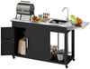 Outsunny Servierwagen mit Arbeitsfläche, Seitenblatt, Schrank, Spüle, Räder, (BBQ Grilltisch aus Edelstahl, 1 St, Grillwagen), für Garten, Terrasse, Grill 162,5 x 47 x 87cm Schwarz Bild 5