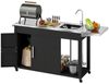 Outsunny Servierwagen mit Arbeitsfläche, Seitenblatt, Schrank, Spüle, Räder, (BBQ Grilltisch aus Edelstahl, 1 St, Grillwagen), für Garten, Terrasse, Grill 162,5 x 47 x 87cm Schwarz Bild 4