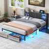 Ironwood bed 140 * 200, headboard, bed frame with lights, bed tail, double drawers, European standard charger Bild 4