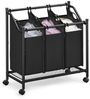 Songmics Wäschekorb mit Rollen, Wäschesammler mit 3 abnehmbaren Wäschesäcken, Wäschewagen, für Waschküche Schlafzimmer Badezimmer, 3x45 L, tintenschwarz Bild 5
