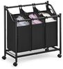 Songmics Wäschekorb mit Rollen, Wäschesammler mit 3 abnehmbaren Wäschesäcken, Wäschewagen, für Waschküche Schlafzimmer Badezimmer, 3x45 L, tintenschwarz Bild 4